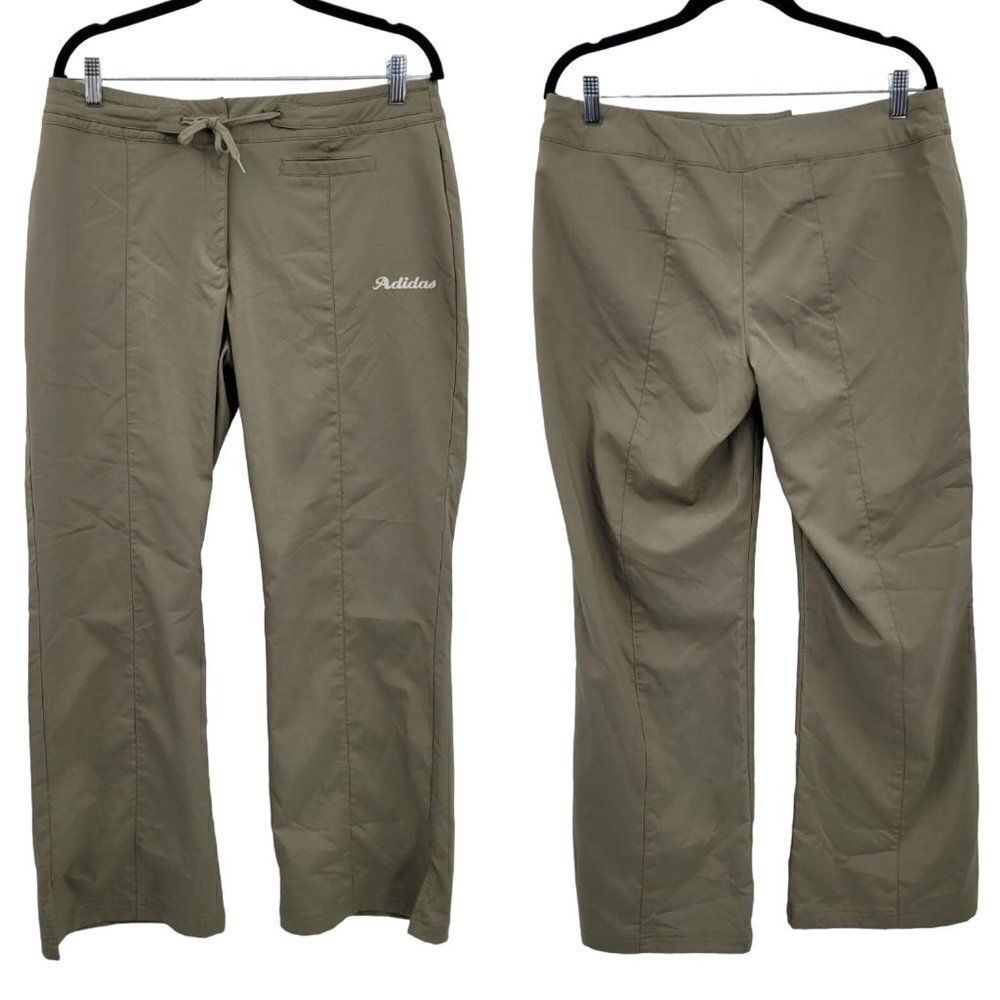 Adidas Activewear Track Pants L Olive Green High-rise Straight Leg Drawstring